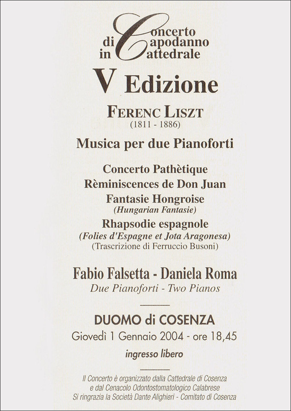 Quinta edizione del Concerto di Capodanno 1 gennaio 2004